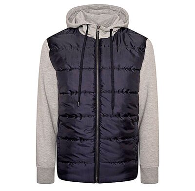 KAM QUILTED ZIP THROUGH HOODY WITH JERSEY SLEEVES