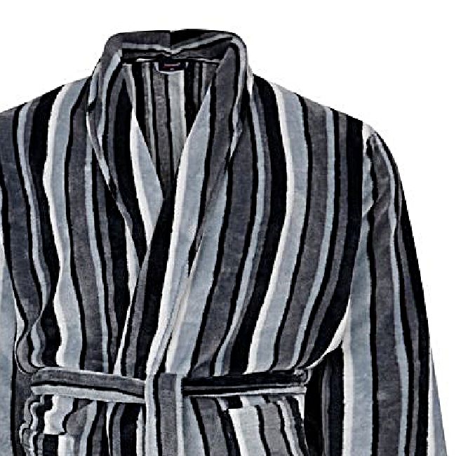 ESPIONAGE Mens Stripe Big Fleece Dressing Gown BLACK/GREY PJ152