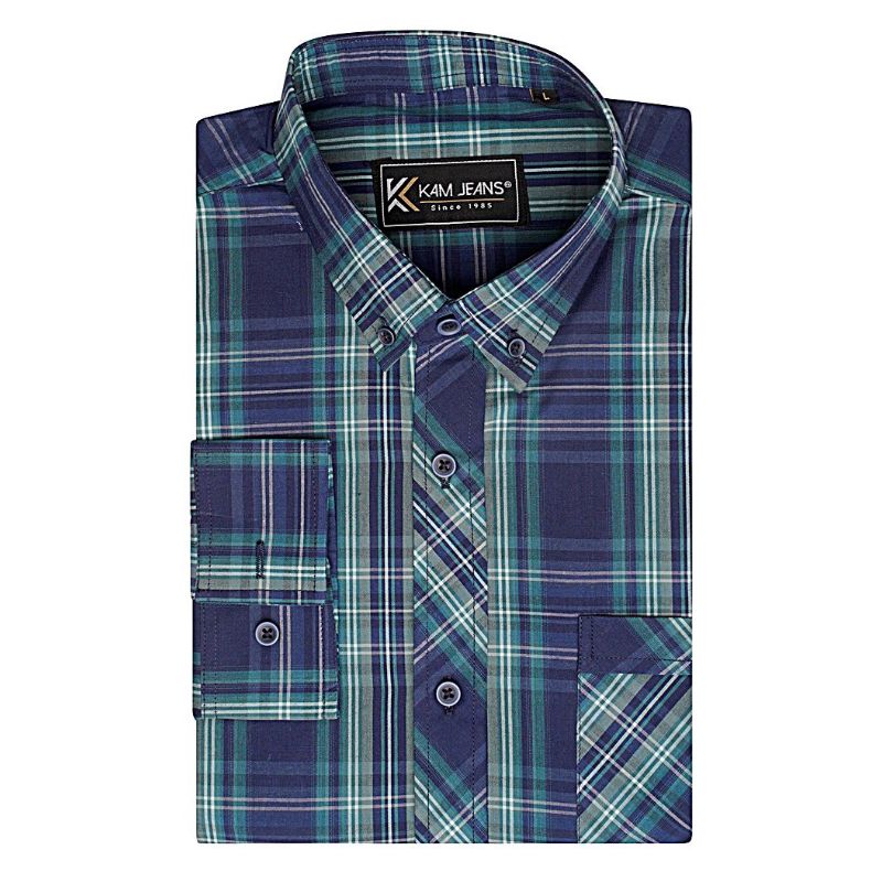 KAM BIG MANS LONG SLEEVE CASUAL CHECK SHIRT TEAL KBS6301