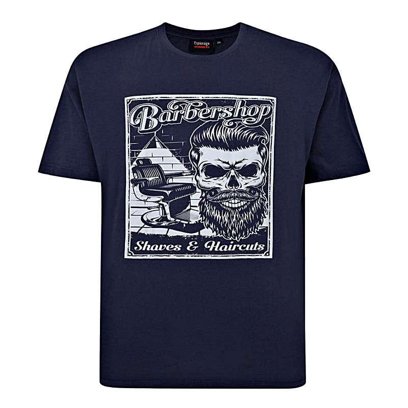 ESPIONAGE BARBERS SHOP PRINT COTTON TEE NAVY