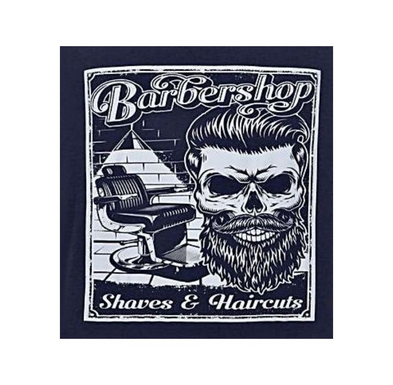 ESPIONAGE BARBERS SHOP PRINT COTTON TEE NAVY