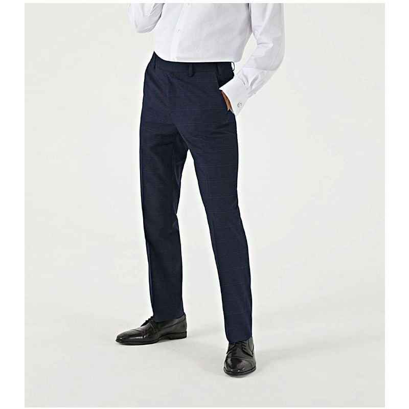 HEWES - SKOPES NAVY SELF CHECK SUIT TROUSERS