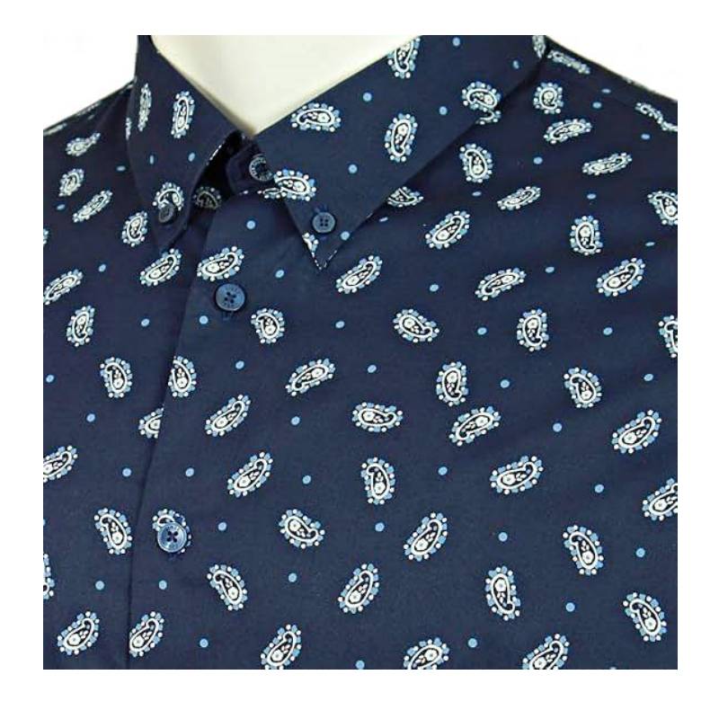 BEN SHERMAN LONG SLEEVE PAISLEY PRINT SHIRT NAVY