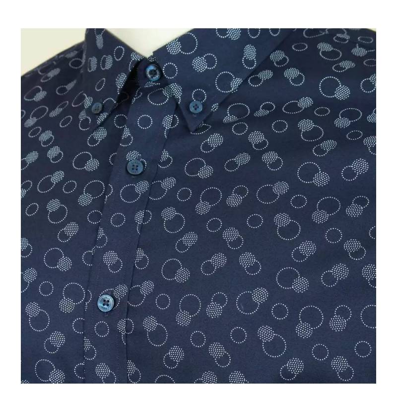 BEN SHERMAN LONG SLEEVE STIPPLE PRINT SHIRT NAVY