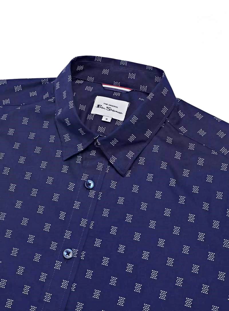 BEN SHERMAN SHORT SLEEVE GEO PRINT SHIRT NAVY