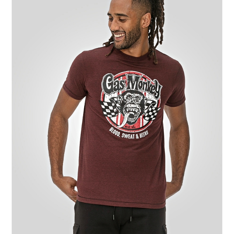 D555 Mens Official Gas Monkey Big T-Shirt Burgundy