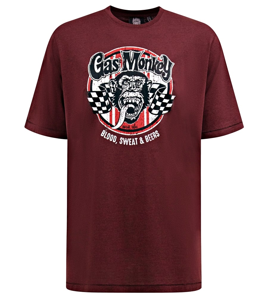 D555 Mens Official Gas Monkey Big T-Shirt Burgundy
