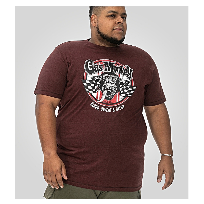 D555 Mens Official Gas Monkey Big T-Shirt Burgundy