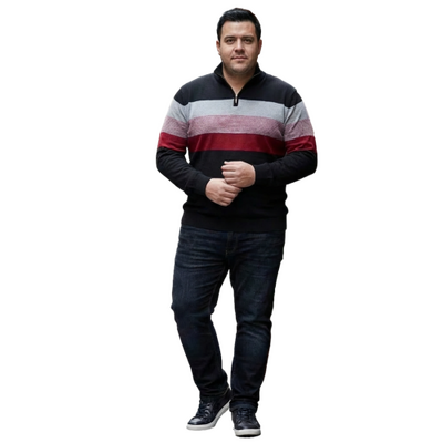 KAM QUARTER ZIP MENS STRIPE LONG SLEEVE KNITTED JUMPER KBS89