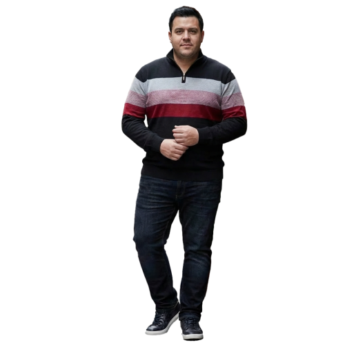 KAM QUARTER ZIP MENS STRIPE LONG SLEEVE KNITTED JUMPER KBS89