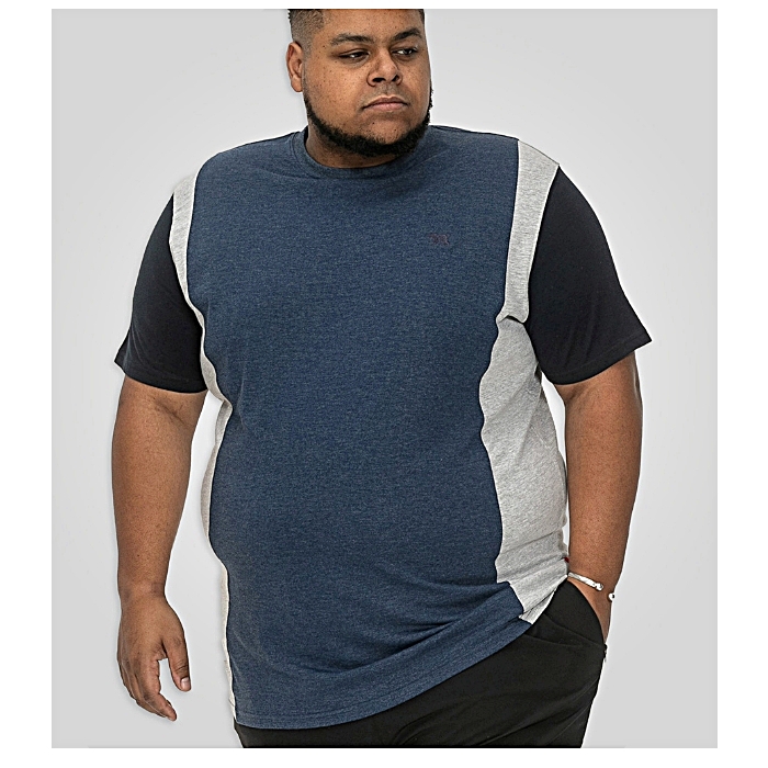 D555 Neath Cut and Sew Stripe Tee Shirt Denim Marl