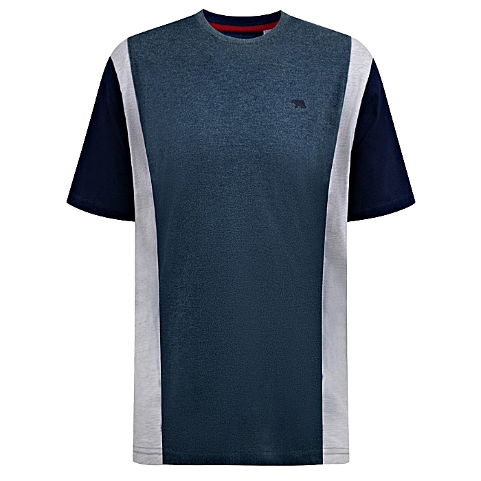 D555 Neath Cut and Sew Stripe Tee Shirt Denim Marl