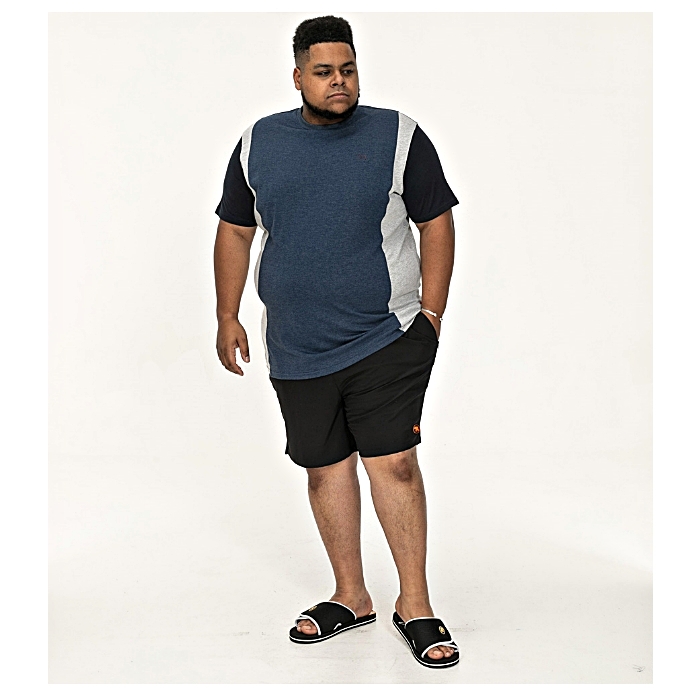 D555 Neath Cut and Sew Stripe Tee Shirt Denim Marl