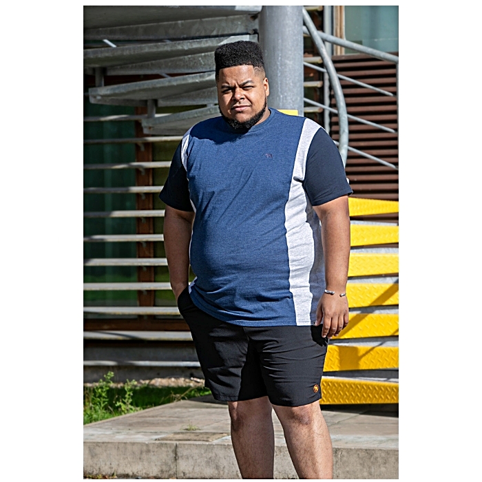 D555 Neath Cut and Sew Stripe Tee Shirt Denim Marl