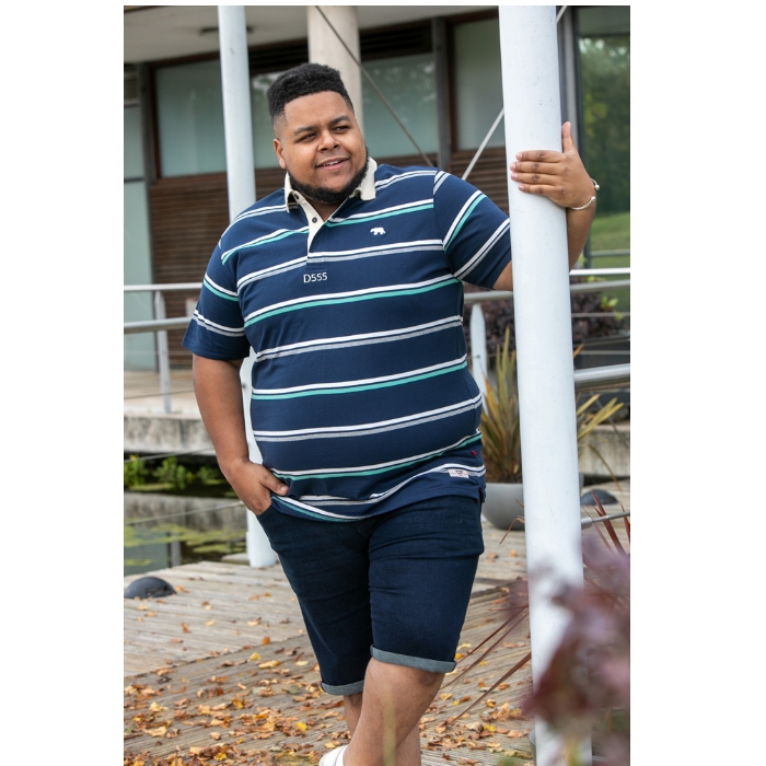 D555 Reading Big Men's Stripe Rugby Polo Shirt