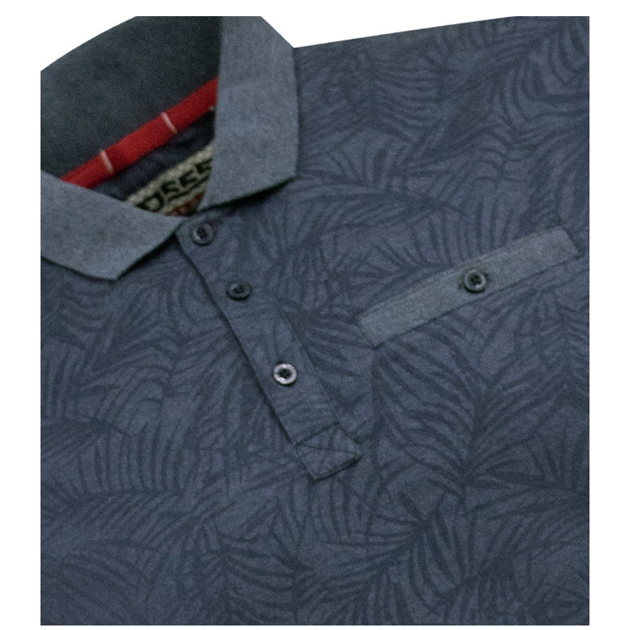 D555 Uttoxeter Big Men's Leaf Print Polo Shirt Dark Denim