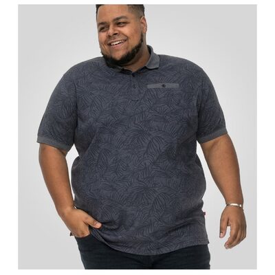 D555 Uttoxeter Big Men's Leaf Print Polo Shirt Dark Denim