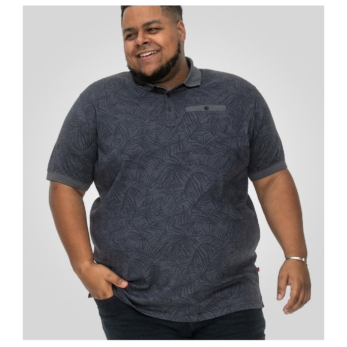 D555 Uttoxeter Big Men's Leaf Print Polo Shirt Dark Denim