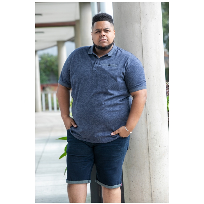 D555 Uttoxeter Big Men's Leaf Print Polo Shirt Dark Denim