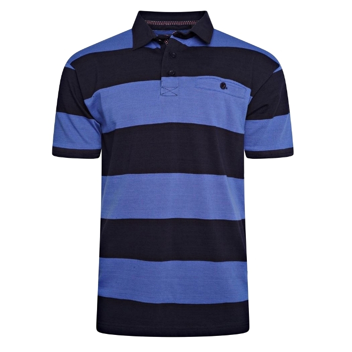 KAM Short Sleeve Stripe Rugby Polo Navy / Blue KBS5523