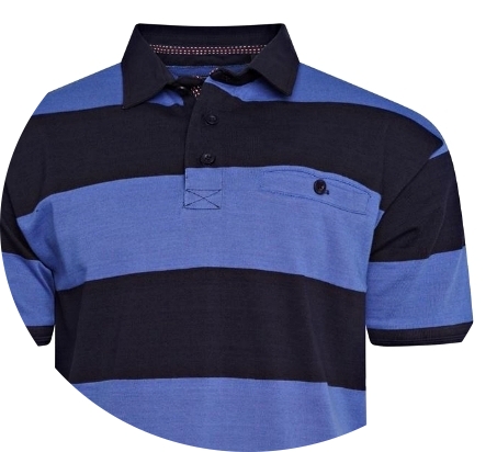 KAM Short Sleeve Stripe Rugby Polo Navy / Blue KBS5523