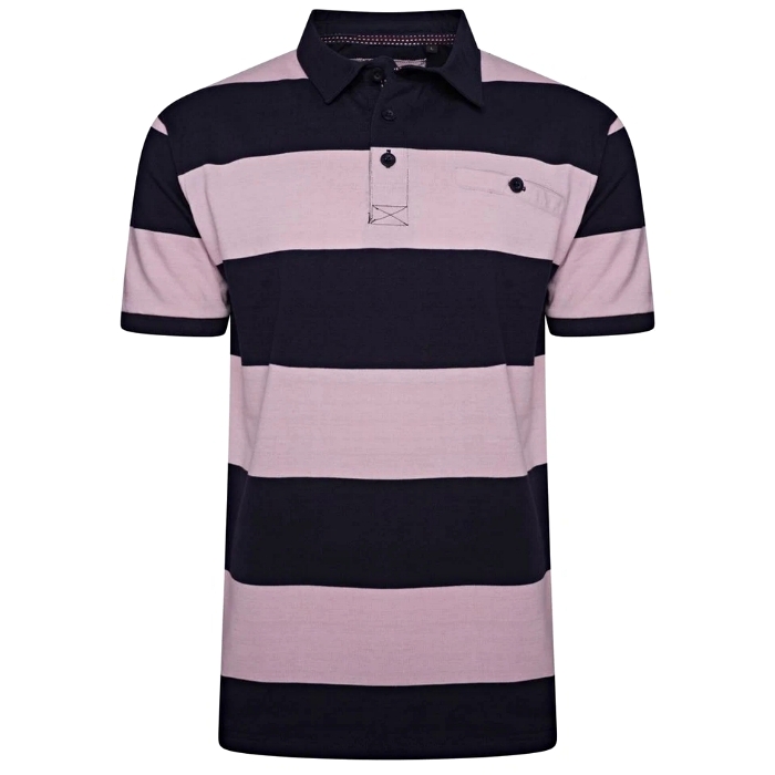 KAM Short Sleeve Stripe Rugby Polo Navy / Pink KBS5523