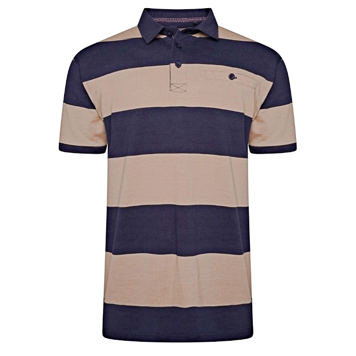 KAM Short Sleeve Stripe Rugby Polo Navy / Stone KBS5522