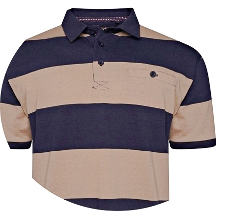 KAM Short Sleeve Stripe Rugby Polo Navy / Stone KBS5522
