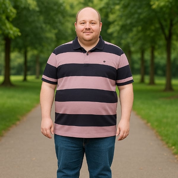 KAM Short Sleeve Stripe Rugby Polo Navy / Pink KBS5523