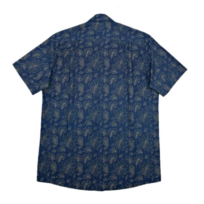 DOUBLE TWO Lifestyle Navy and Gold Leaf Print Short Sleeve Shirt DTLS1254