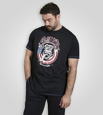 £21.95 up to 6XL D555 Birkenhead Official Gas Monkey American Flag Big Tee NAVY