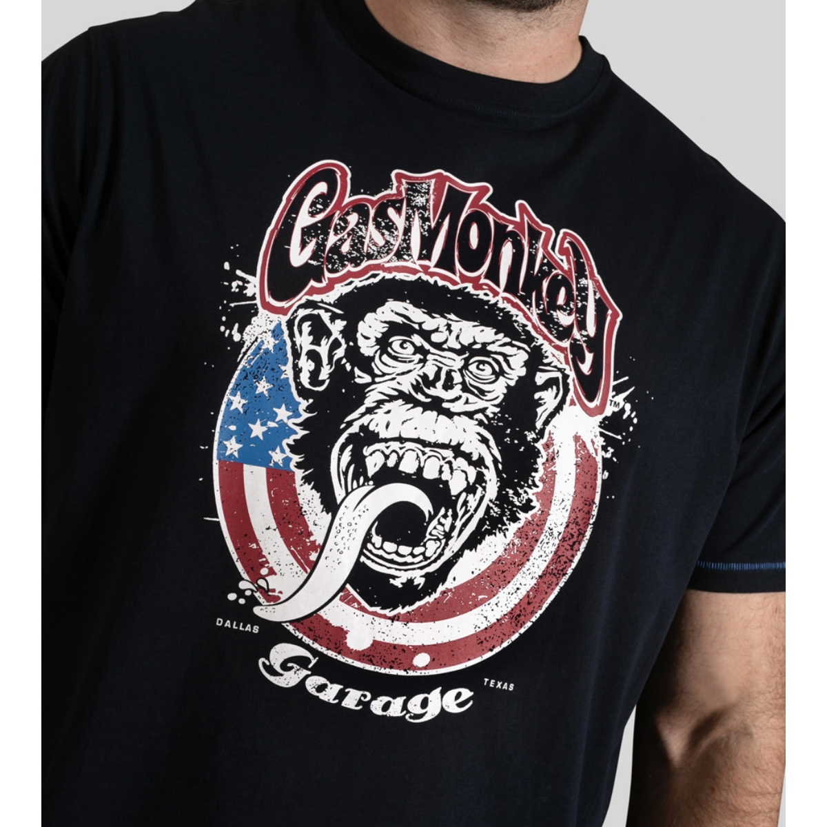 D555 Birkenhead Official Gas Monkey American Flag Big Tee NAVY