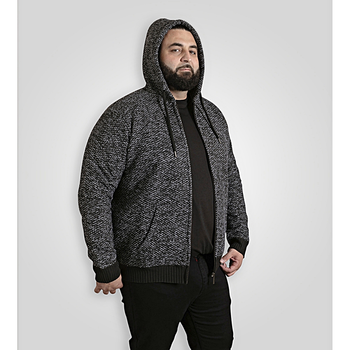 D555 FAREHAM Knitted Hoody with Bonded Sherpa Lining BLACK 641804