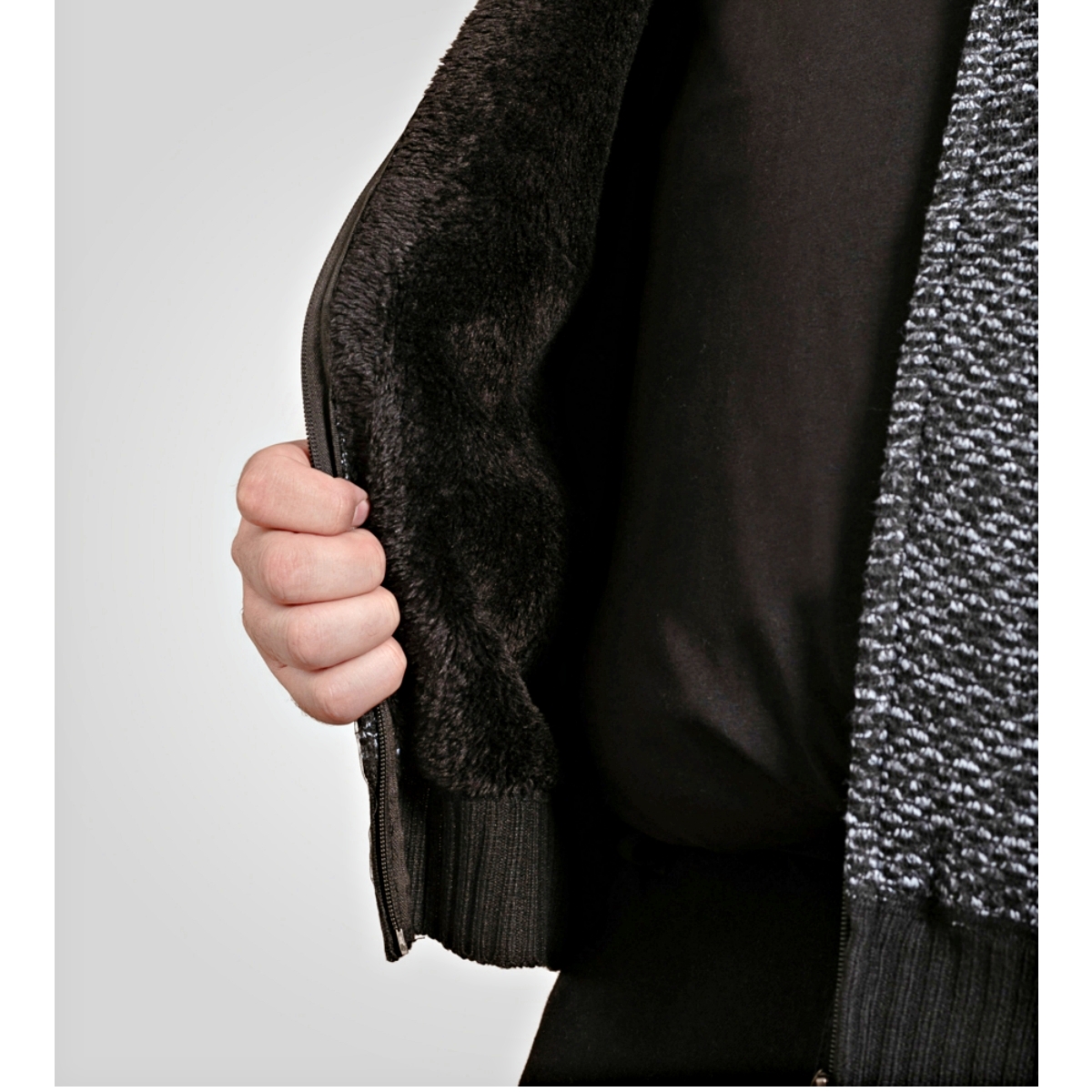 D555 FAREHAM Knitted Hoody with Bonded Sherpa Lining BLACK 641804