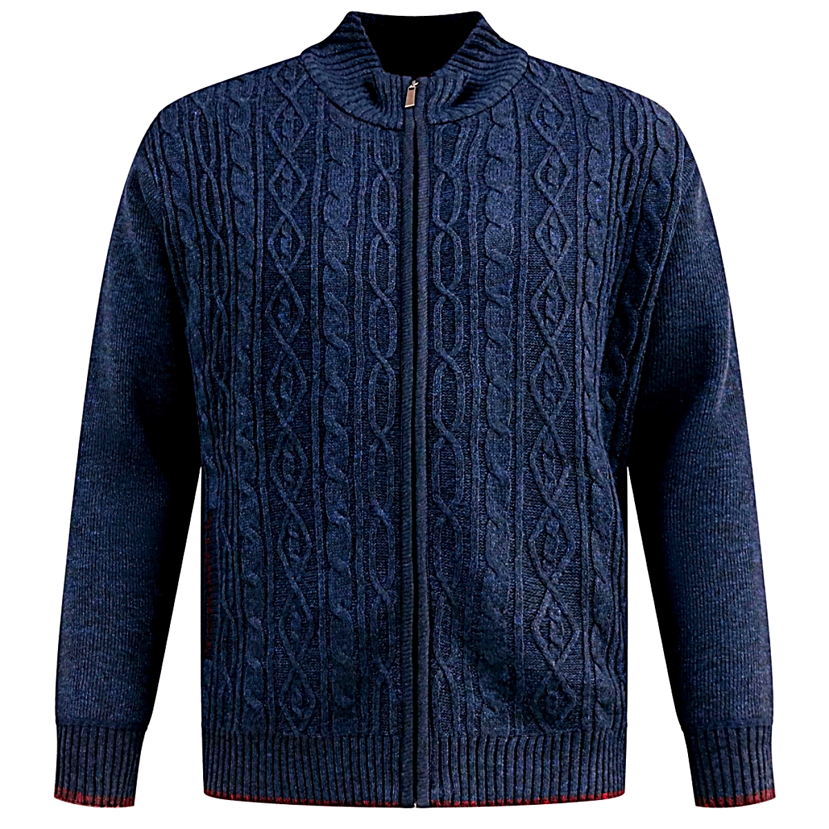 D555 GILLINGHAM Knitted Zip Through Cable Sweater with Bonded Check Lining 801803