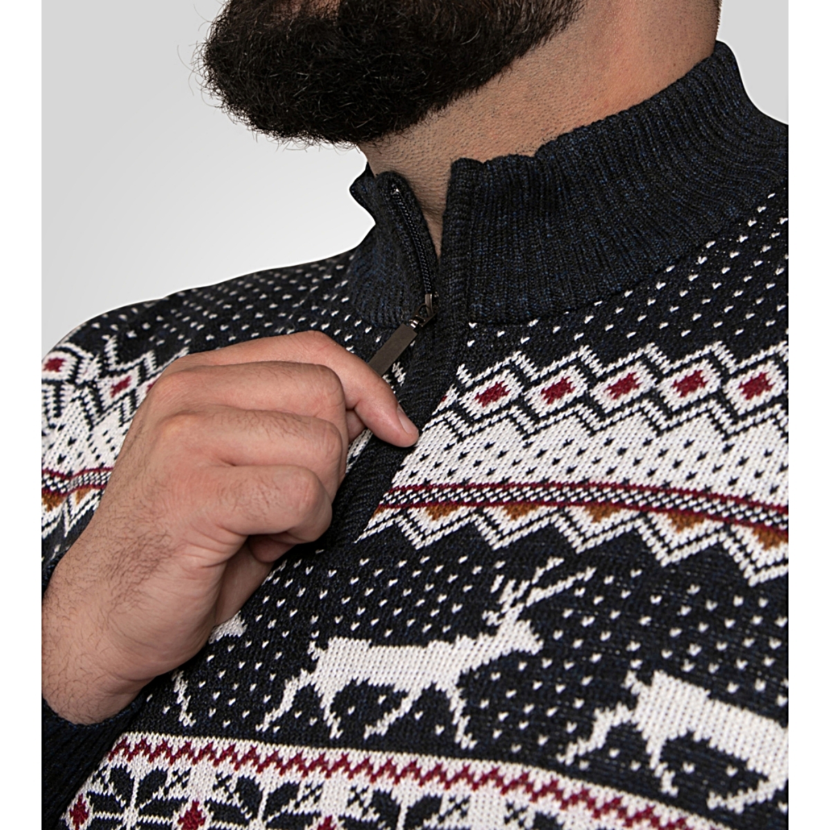 D555 NICHOLAS Knitted Christmas Jumper with 1/4 Zip and Bonded Fleece Lining