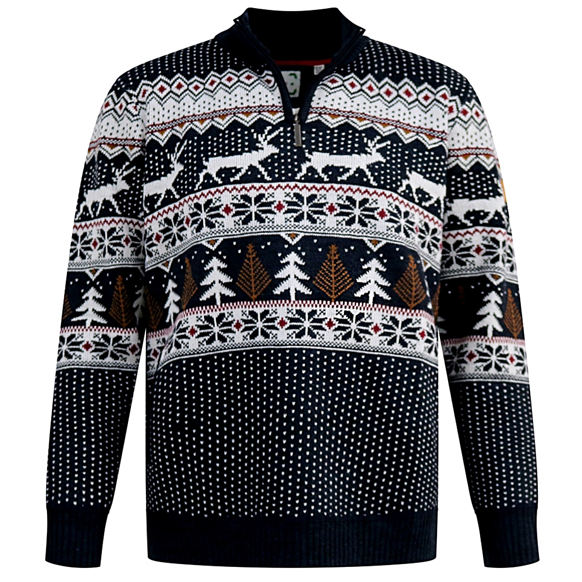 D555 NICHOLAS Knitted Christmas Jumper with 1/4 Zip and Bonded Fleece Lining