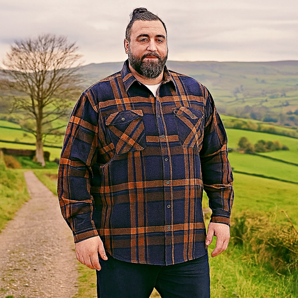 D555 ALDERSHOT Heavy Weight Over Shirt Shacket with Two Button Chest Pockets TAN/NAVY