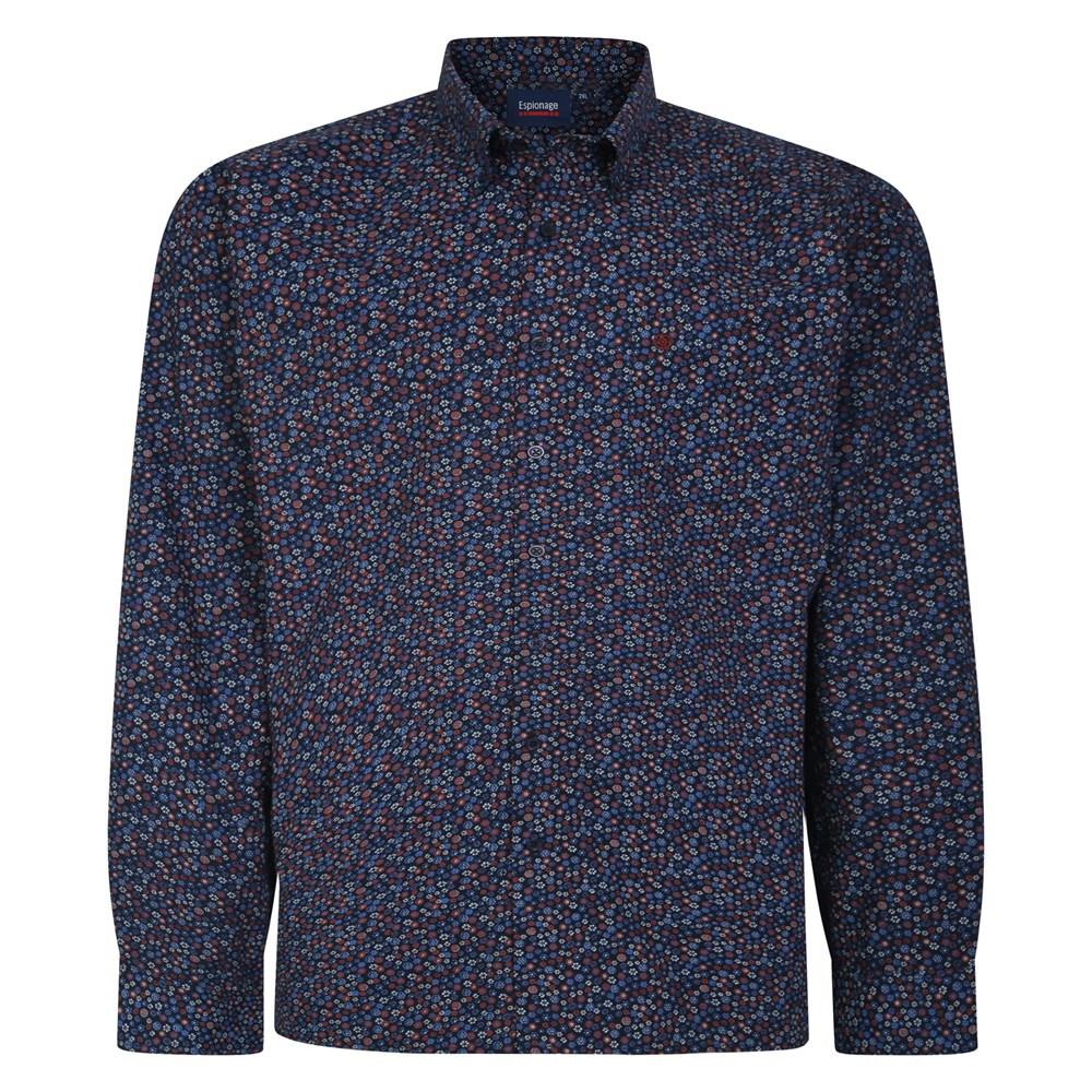 ESPIONAGE Long Sleeve Small Floral Print Shirt Navy SH397