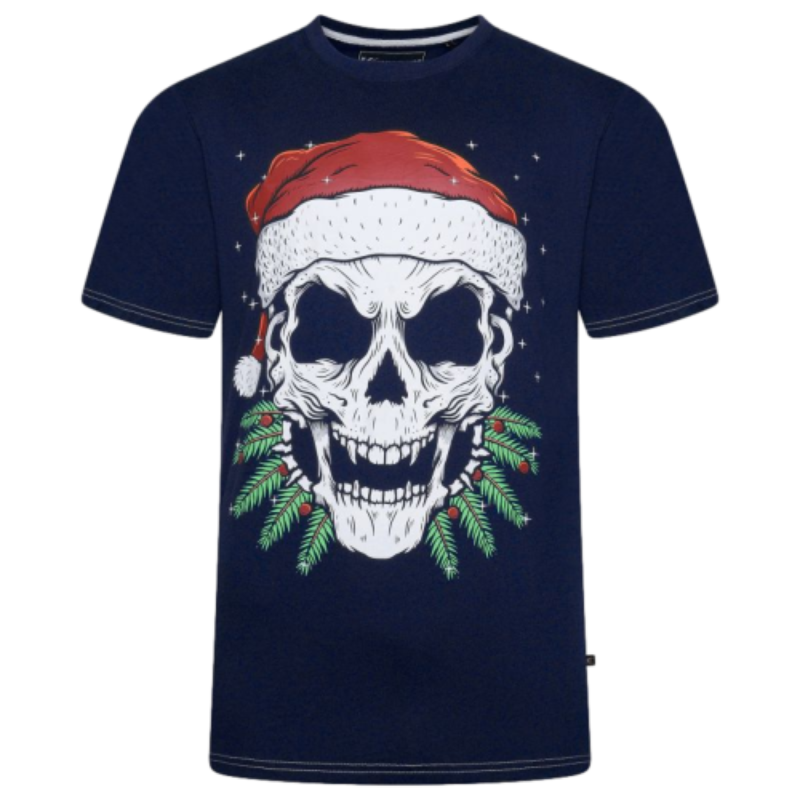 KAM Santa Skull Print Christmas Tee X036