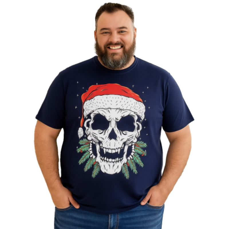 KAM Santa Skull Print Christmas Tee X036