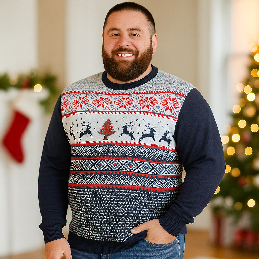 KAM Fairisle Design Reindeer Knitted Christmas Jumper NAVY X031