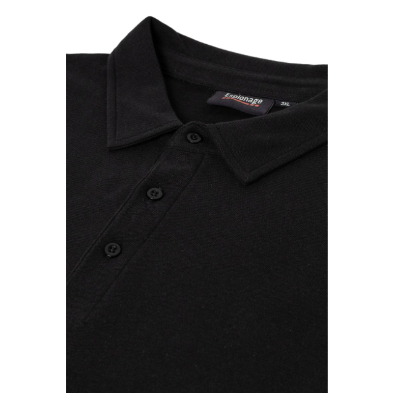 ESPIONAGE Long Sleeve Pure Cotton Polo Shirt BLACK
