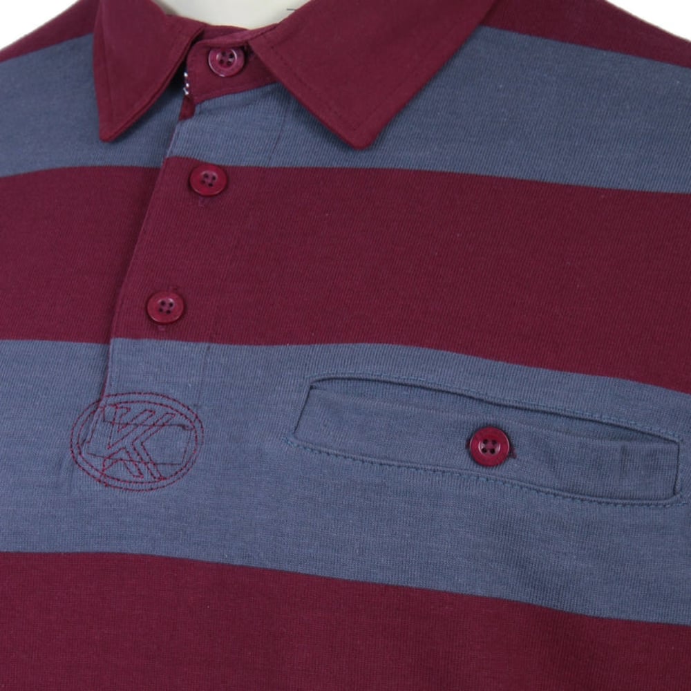 KAM Long Sleeve Stripe Rugby Polo INDIGO/MAROON KBA5535