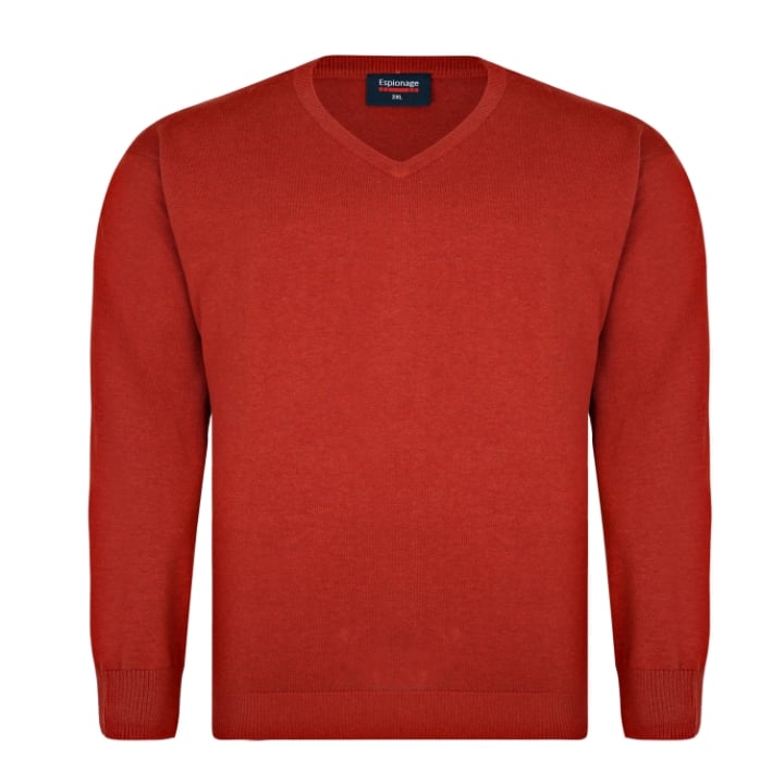 ESPIONAGE V-Neck Knitted Cotton Jumper BURNT ORANGE KW031