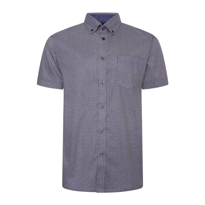 KAM Short Sleeve All Over Print Shirt INDIGO KBS6296