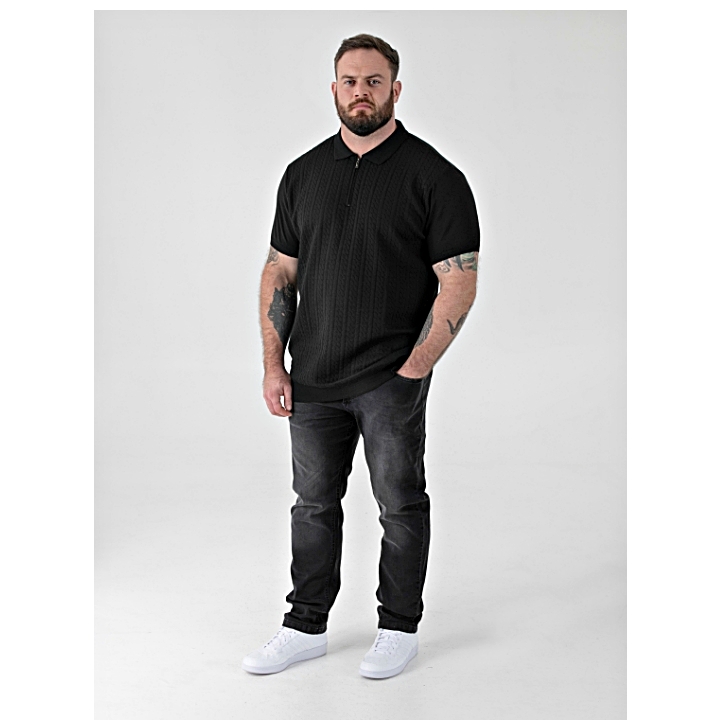D555 KENNEDY Big Mens Cable Knitted Polo Shirt with Quarter Neck Zip