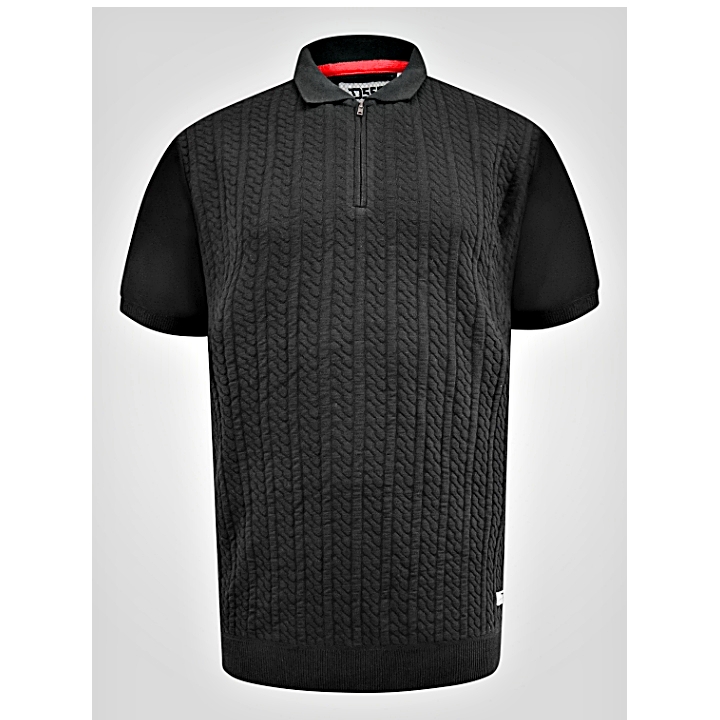 D555 KENNEDY Big Mens Cable Knitted Polo Shirt with Quarter Neck Zip