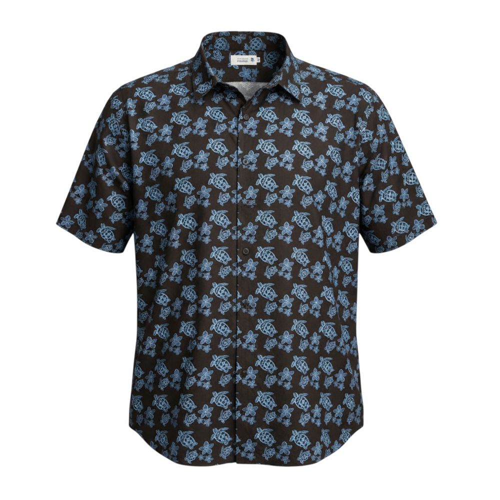 DOUBLE TWO Lifestyle Turtle Print Cotton Shirt BLACK DTLS1313
