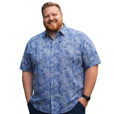DOUBLE TWO Lifestyle Leaf Print Cotton Shirt BLUE DTLS1312